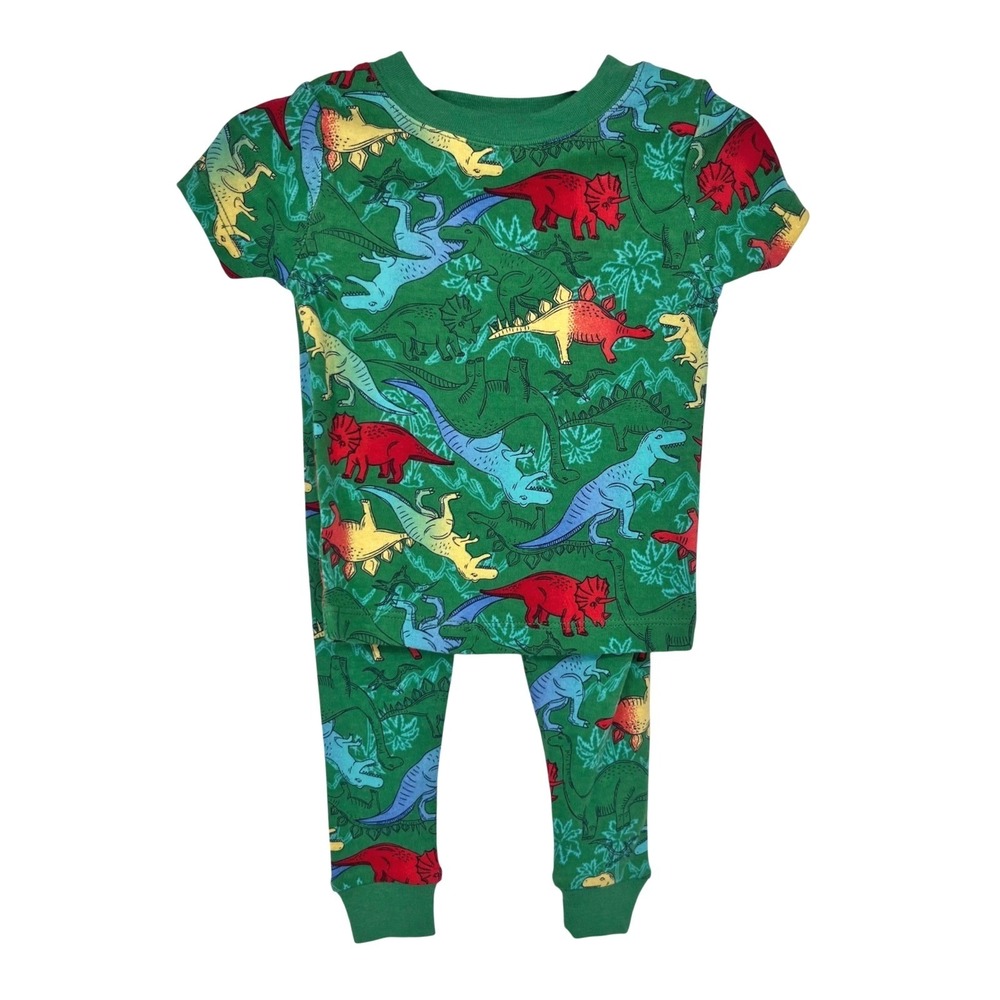 Green Dinosaur Pajama Set Boys 12M Colorful Snug Fit 2pc PJs Dino Sleepwear Cute